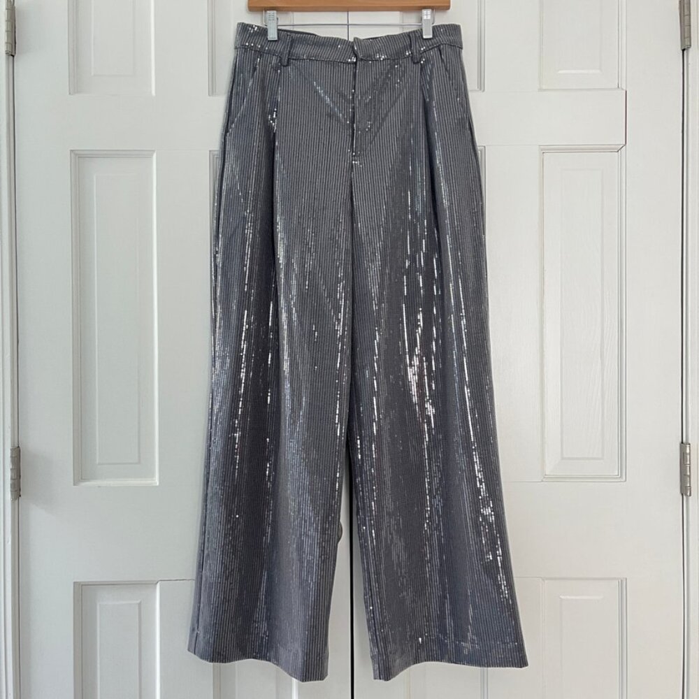 Zara Sequin wide-leg pleated trousers